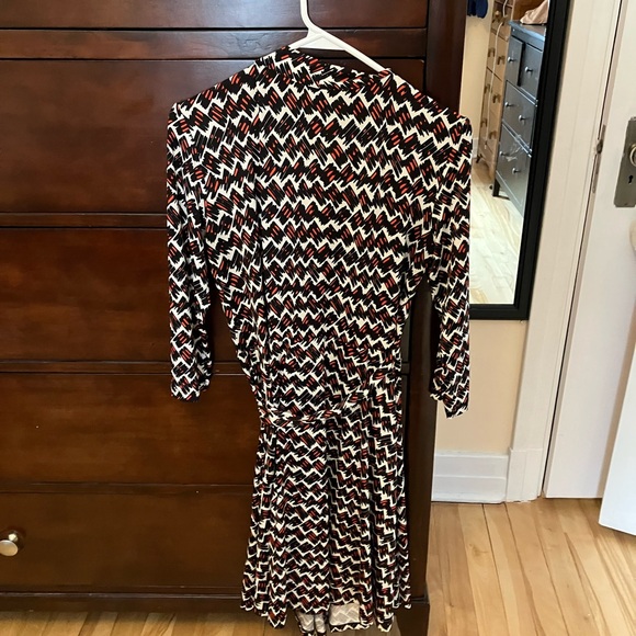 Tristan Abstract Black and Orange Wrap Dress - Picture 3 of 4